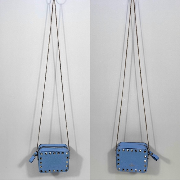 Valentino Garavani Mini Rockstud Leather Crossbody Bag Card Case Light Blue NEW - Picture 17 of 17